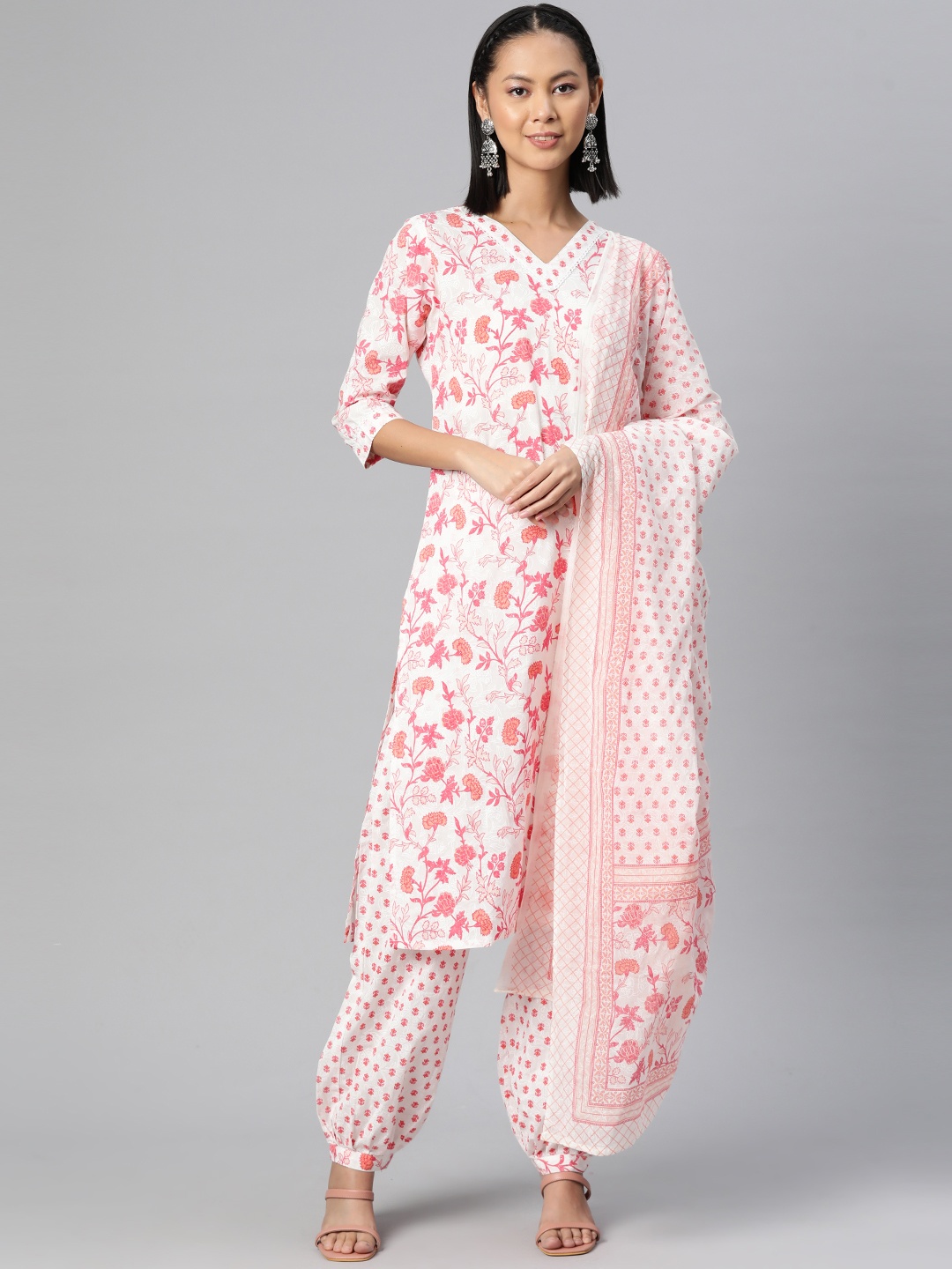

Readiprint Women Floral Printed Regular Pure Cotton Kurta with Salwar & Dupatta, Pink