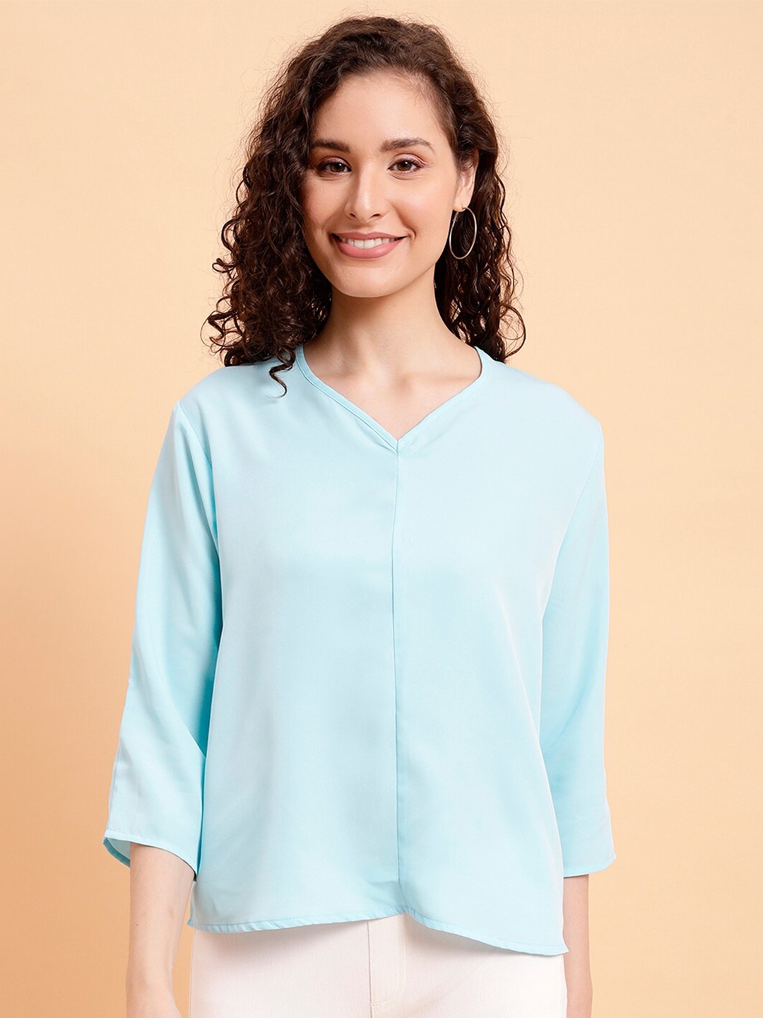 

MINT STREET V-Neck Crepe Top, Turquoise blue
