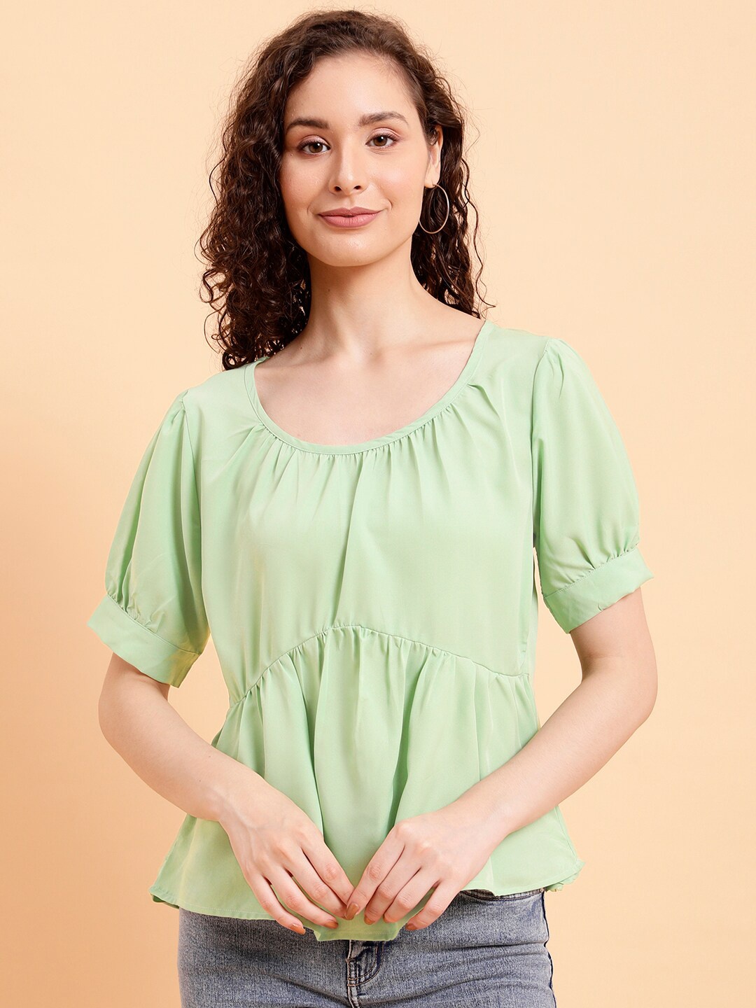 

MINT STREET Puff Sleeves Empire Top, Green