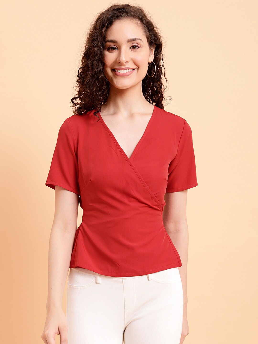 

MINT STREET V-Neck Regular Wrap Top, Red