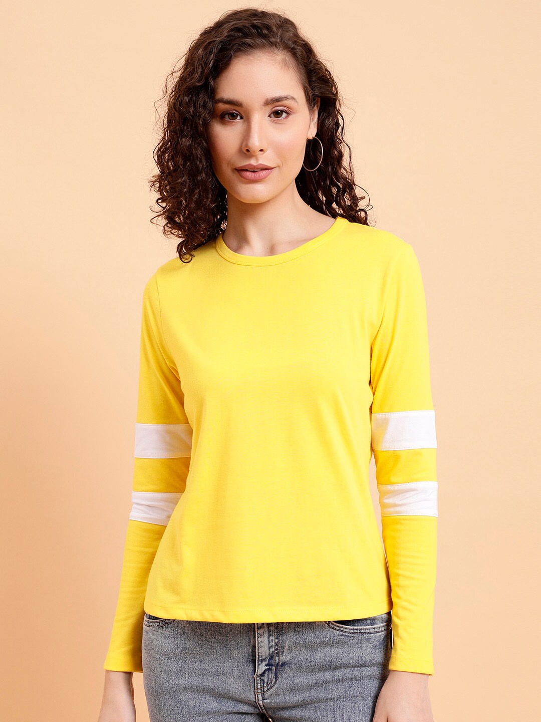 

MINT STREET Striped Round Neck Pure Cotton T-shirt, Yellow