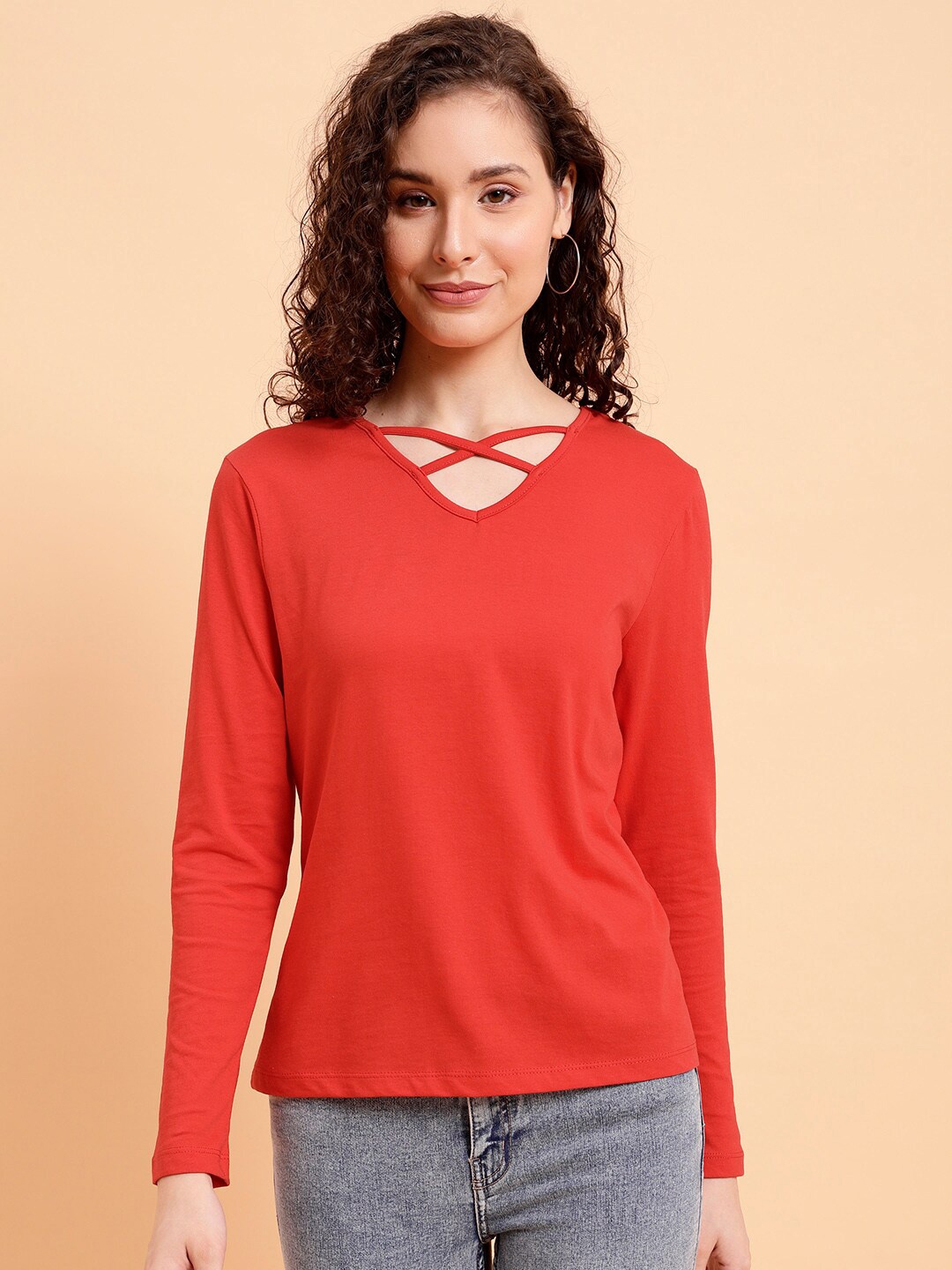 

MINT STREET V-Neck Pure Cotton T-shirt, Red