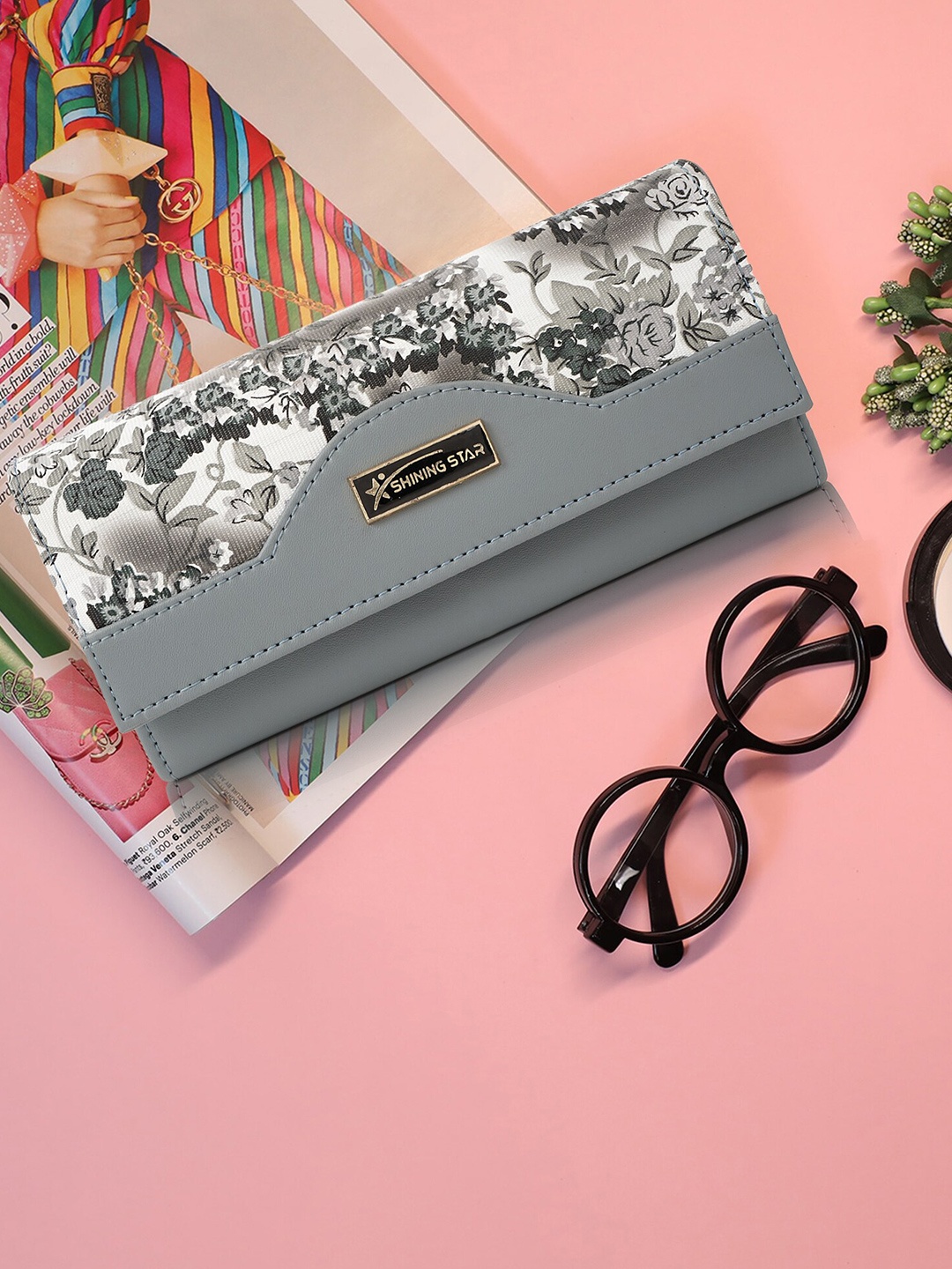 

SHINING STAR Floral Printed Purse Clutch, Grey