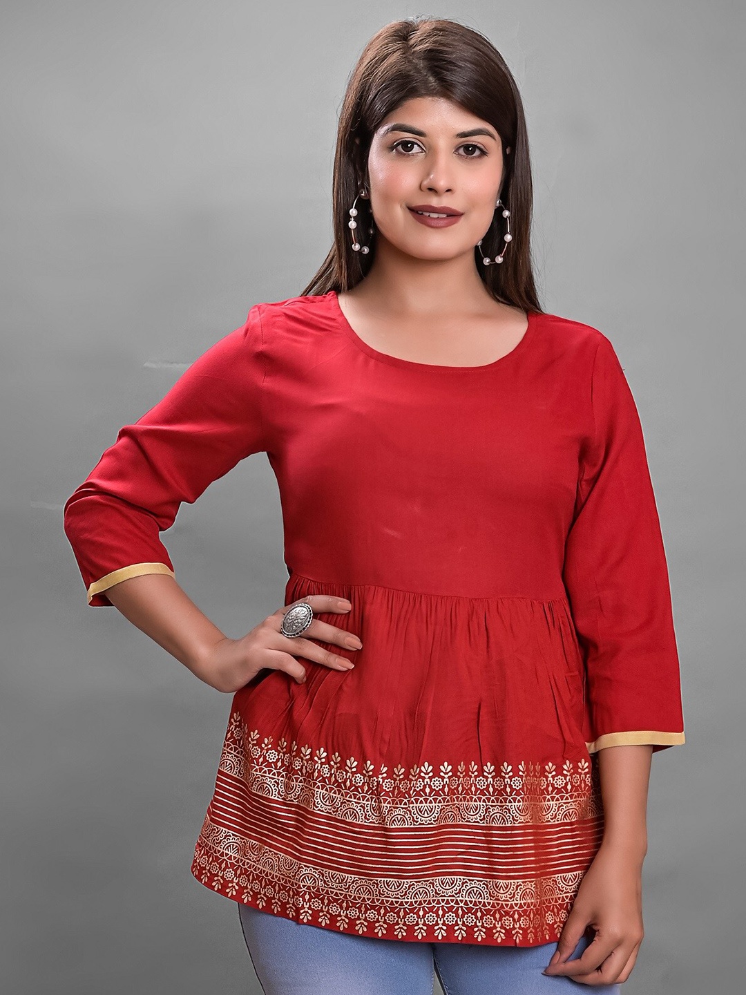 

JAIPUR FASHION MODE Floral Printed A-Line Top, Red