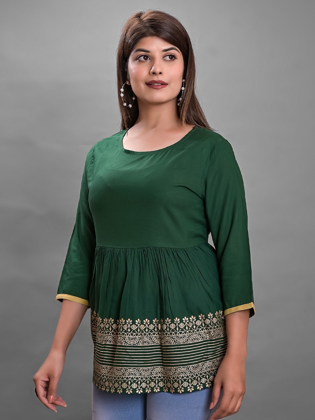 

JAIPUR FASHION MODE Floral Printed A-Line Top, Green