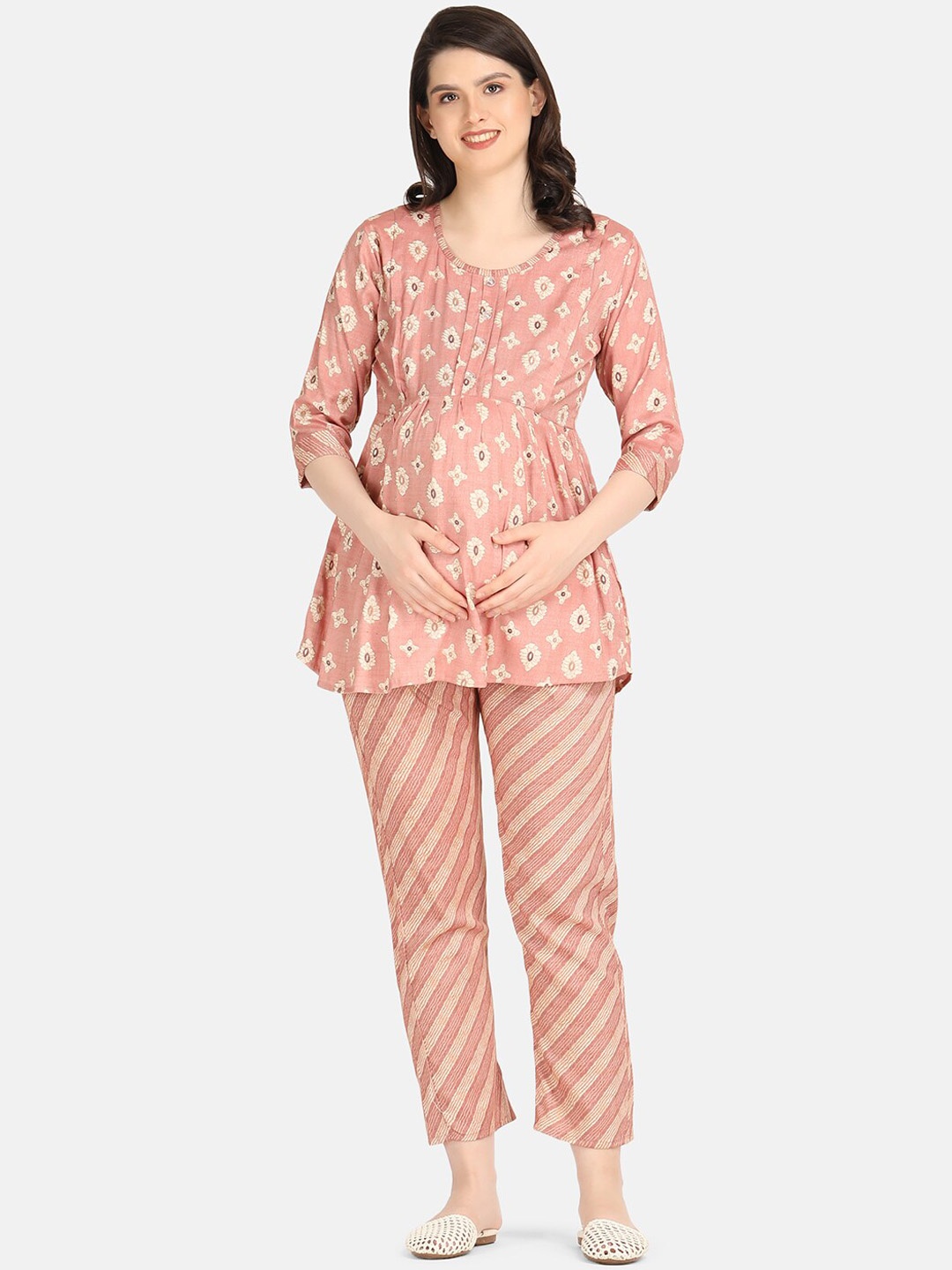

KOI SLEEPWEAR Ethnic Motif Printed Tunic With Trousers Maternity Co-Ords, Pink