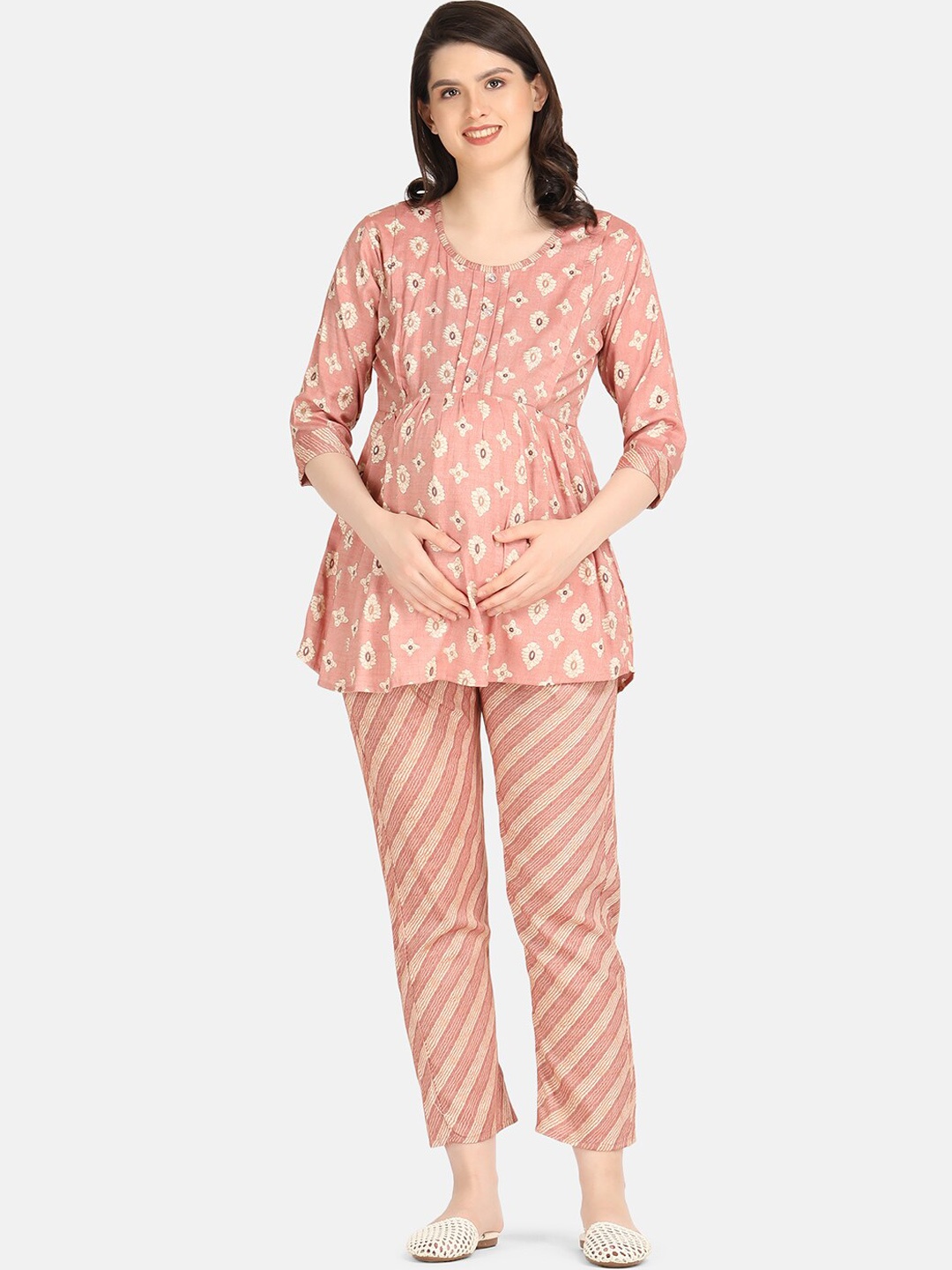 

KOI SLEEPWEAR Ethnic Motifs Printed Maternity Tunic With Trouser Co-Ords, Pink