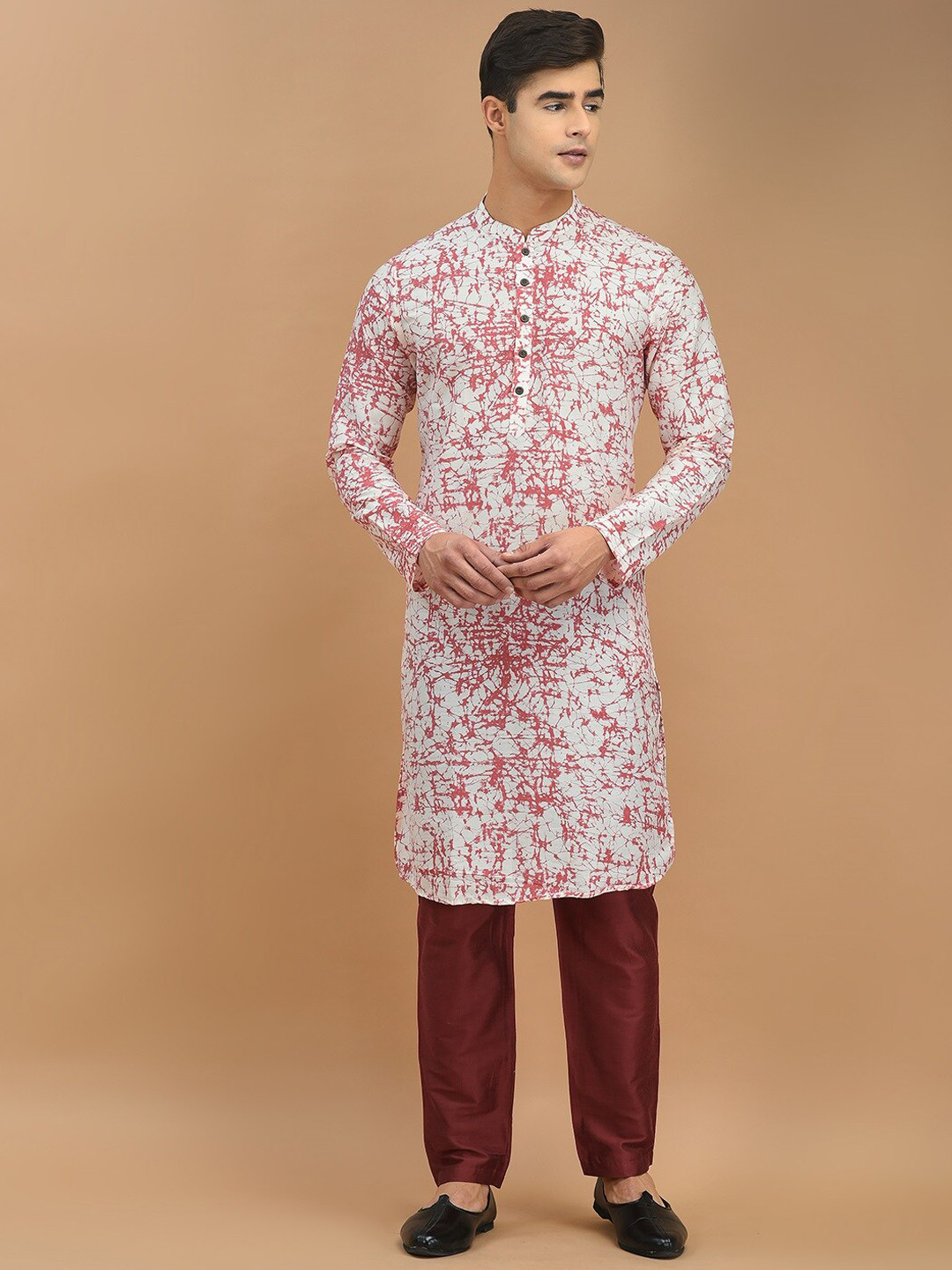 

DEYANN Mandarin Collar Abstract Printed Regular Kurta with Pyjamas, White