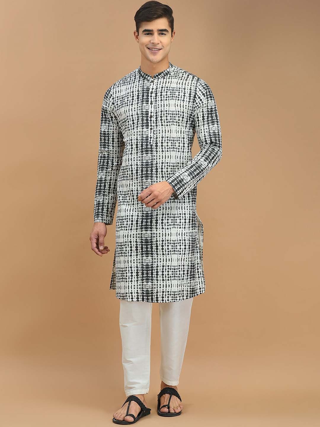 

DEYANN Mandarin Collar Abstract Printed Regular Kurta with Pyjamas, Black