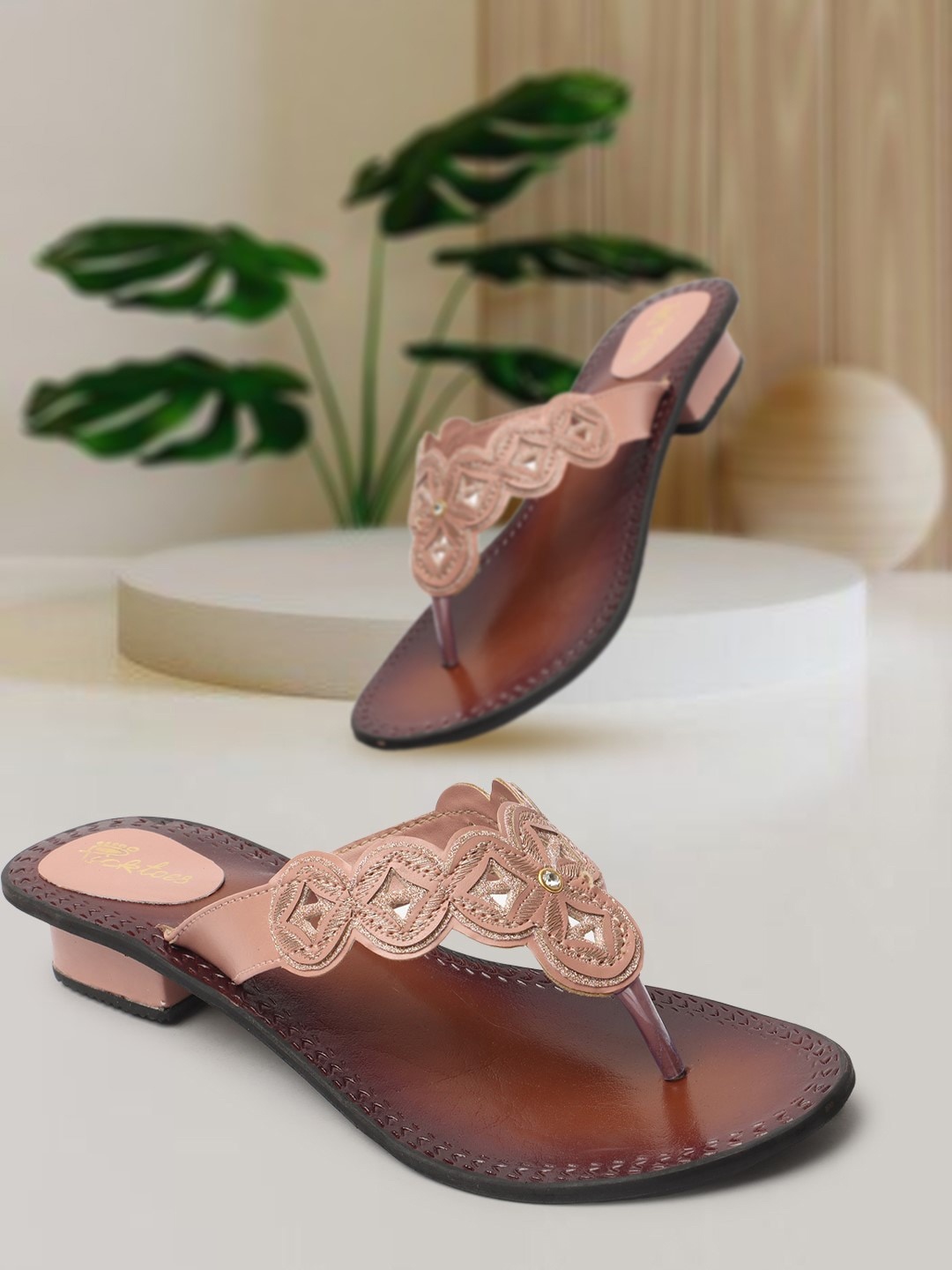 

Picktoes Embellished Open Toe Block Heels, Pink