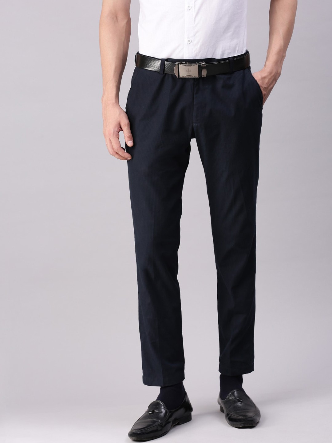 

WHITE HEART Men Comfort Pure Cotton Formal Trousers, Navy blue