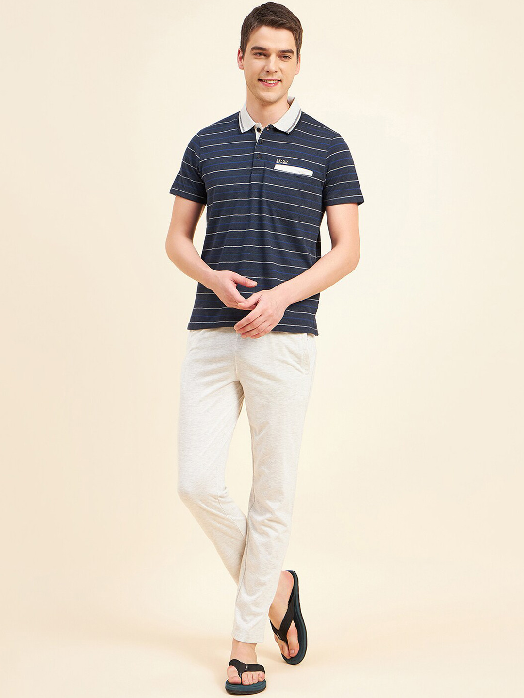

Sweet Dreams Navy Blue & White Striped Night Suit
