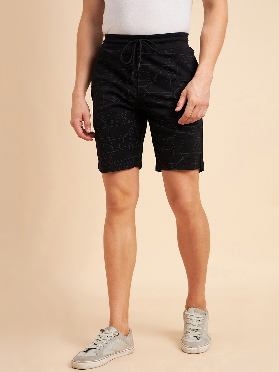 

Sweet Dreams Men Black Mid Rise Geometric Printed Shorts
