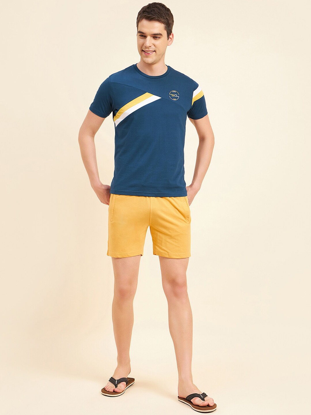 

Sweet Dreams Navy Blue & Mustard Pure Cotton Night Suit