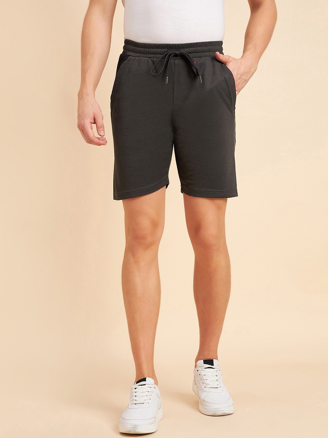 

Sweet Dreams Men Charcoal Mid-Rise Inner Elastic Cotton Lounge Shorts