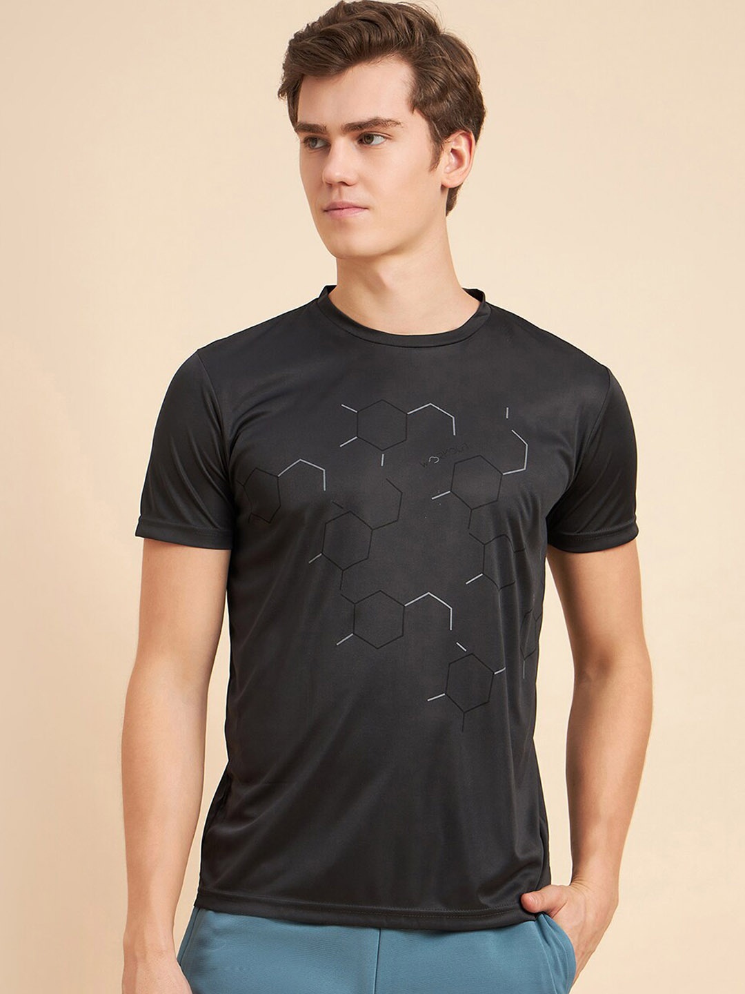 

Sweet Dreams Black Dry-Fit Technology Geometric Printed Sports Tshirts