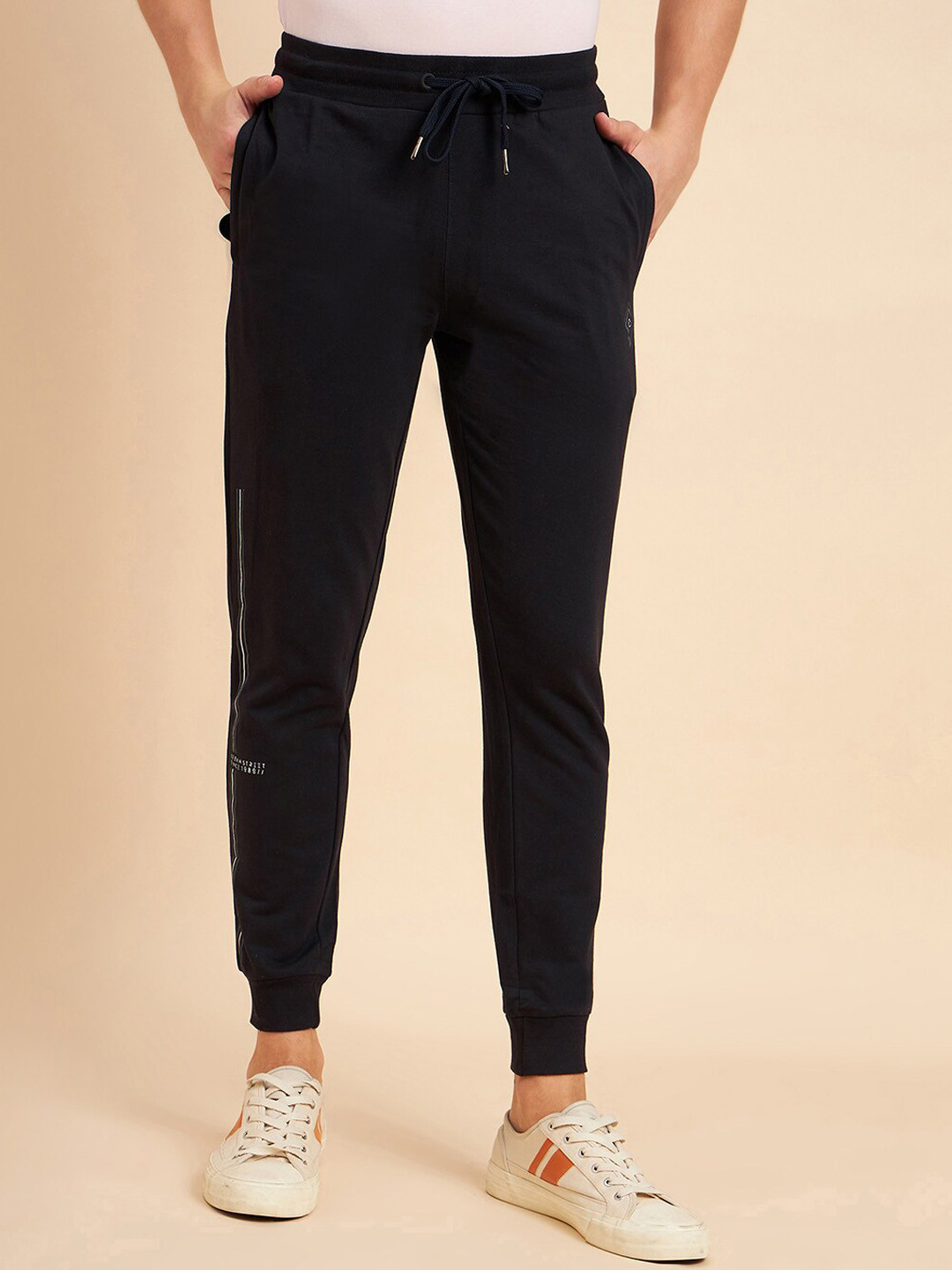

Sweet Dreams Men Mid-Rise Dry-Fit Casual Cotton Joggers, Navy blue