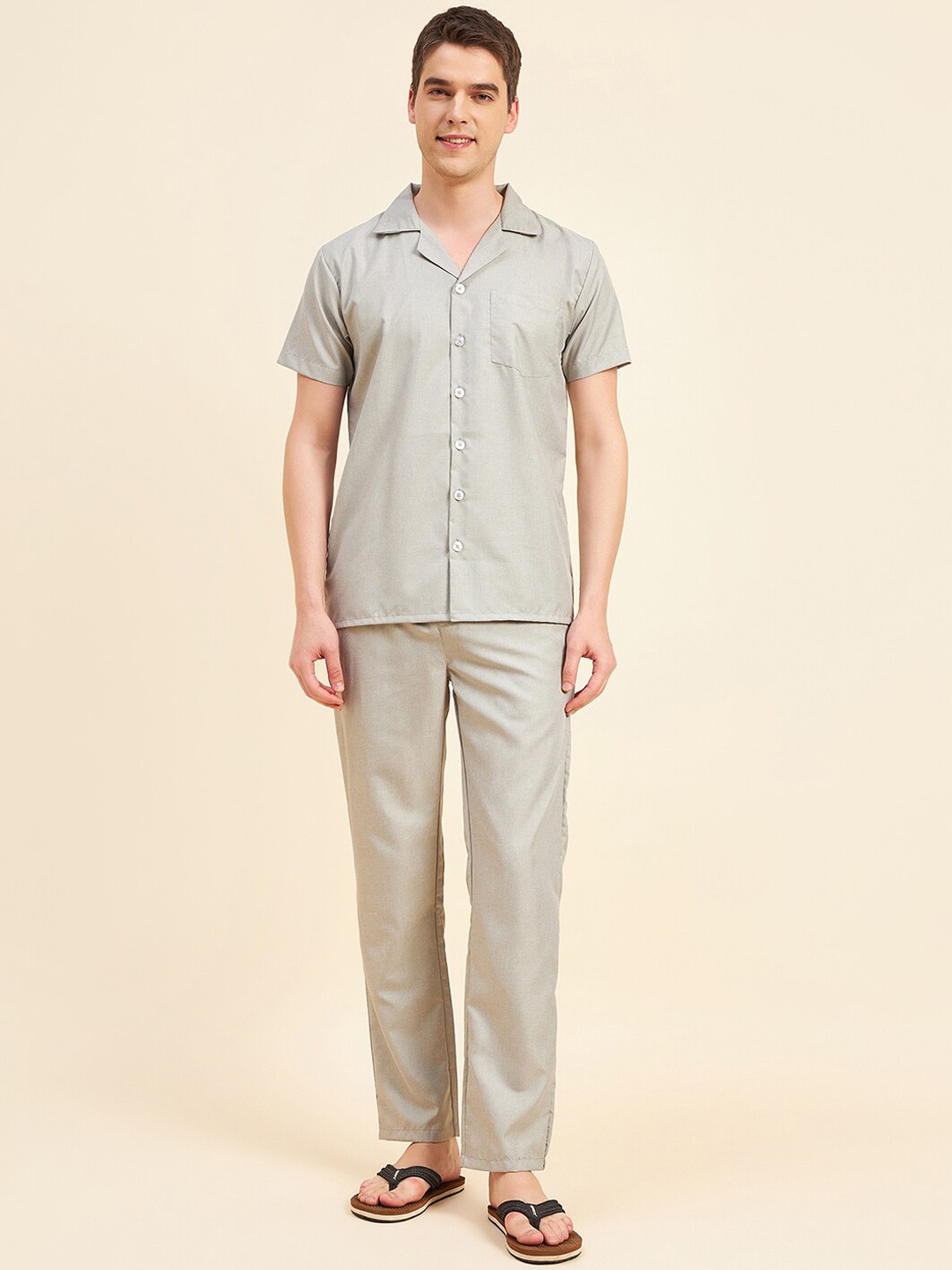 

Sweet Dreams Green Lapel Collar Night Suit