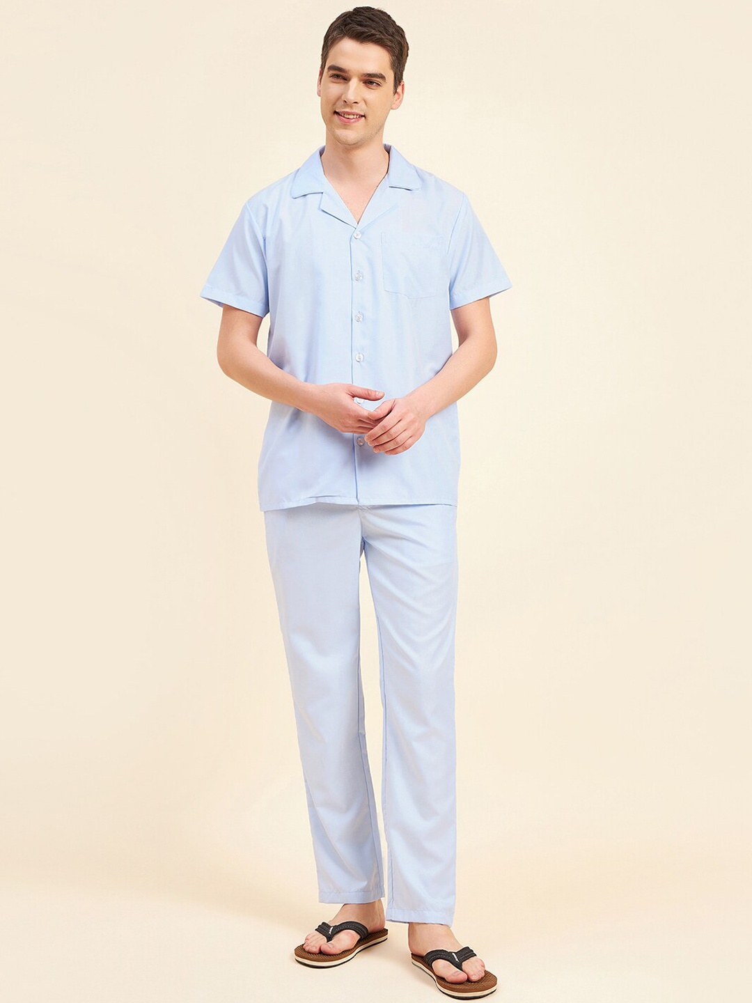

Sweet Dreams Blue Lapel Collar Night Suit