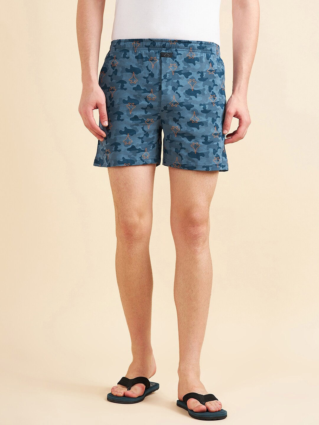 

Sweet Dreams Men Blue Printed Mid-Rise Lounge Shorts