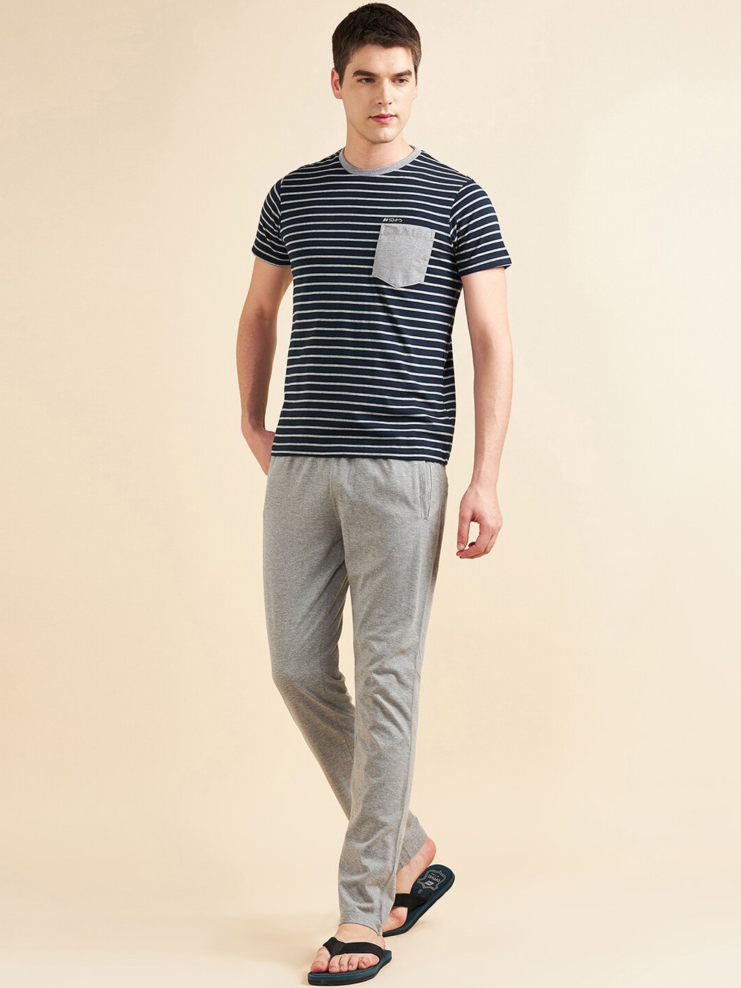 

Sweet Dreams Navy Blue & Grey Striped Night Suit