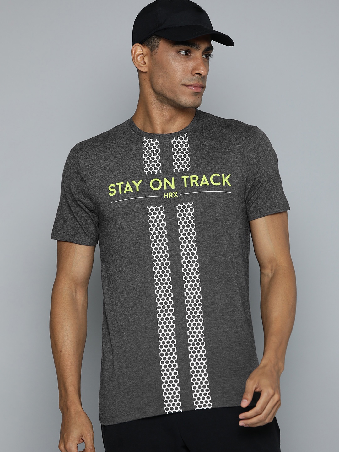 

HRX by Hrithik Roshan Men Typography Printed Pure Cotton Sports T-shirt, Grey