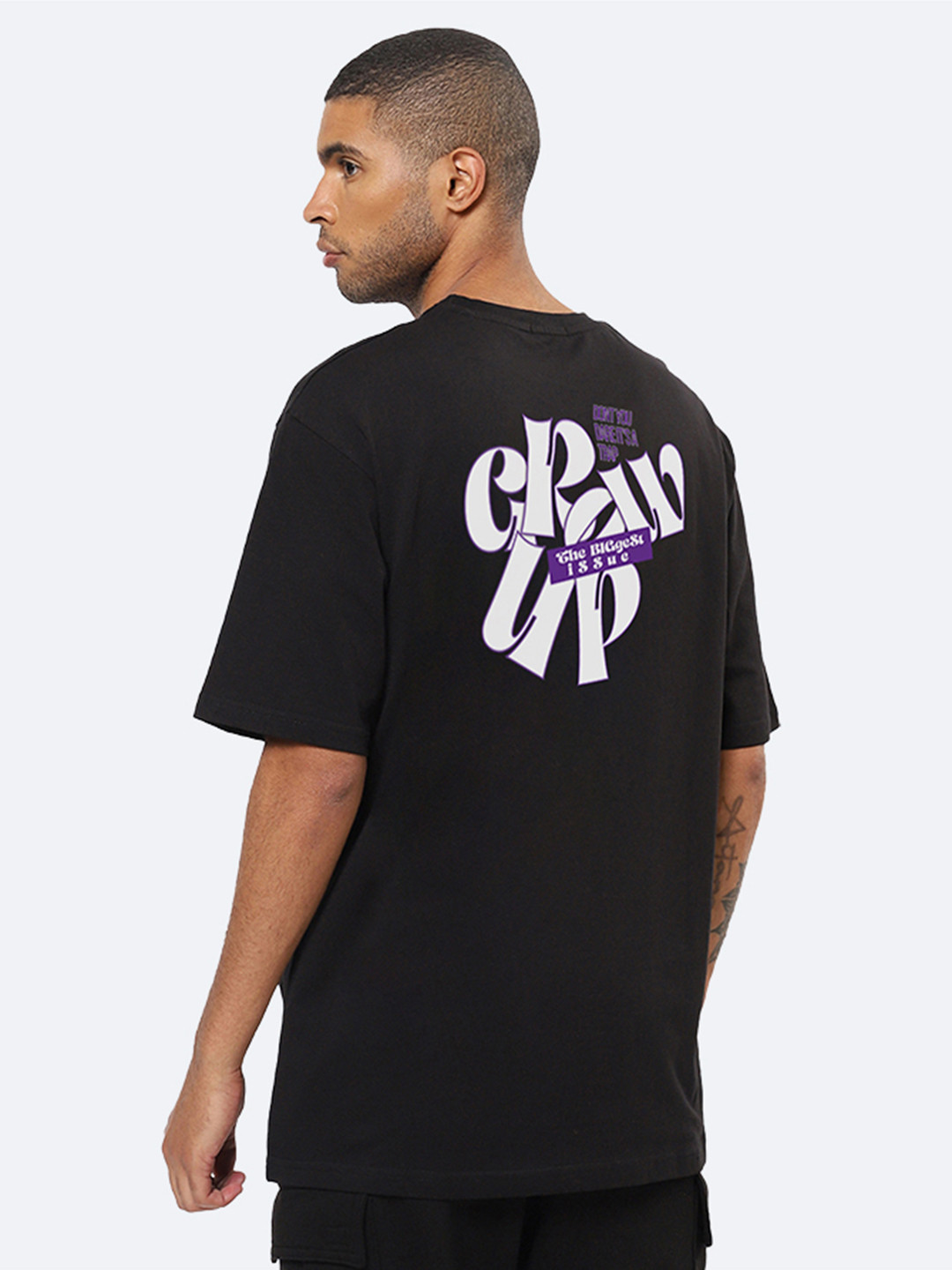 

Mad Over Print Typography Printed Oversized Cotton T-shirts, Black