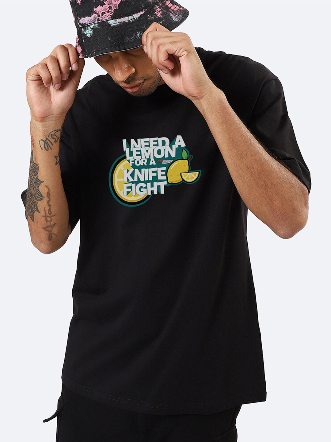 

Mad Over Print Typography Printed Oversized Cotton T-shirt, Black