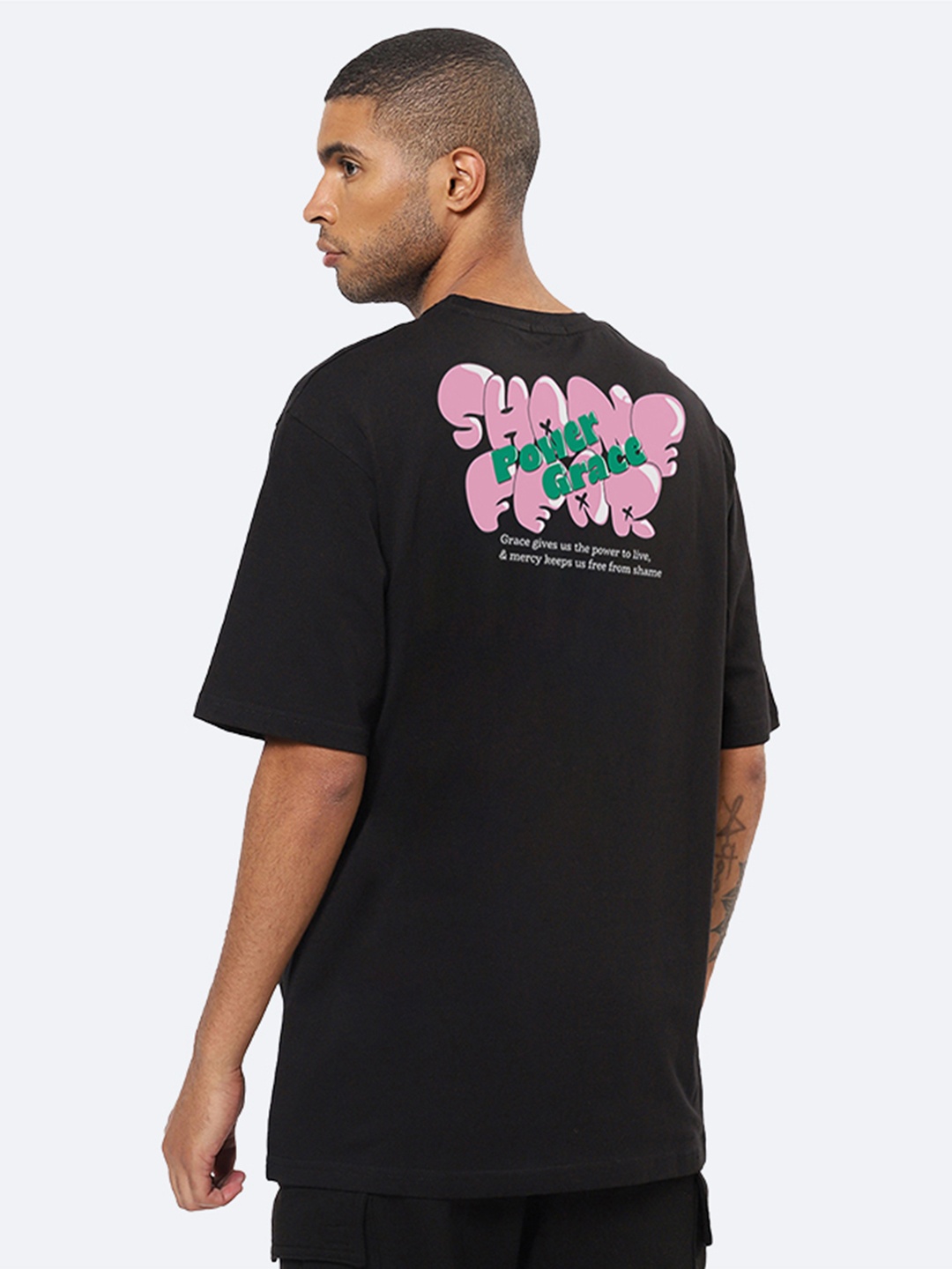 

Mad Over Print Typography Printed Oversized Cotton T-shirt, Black