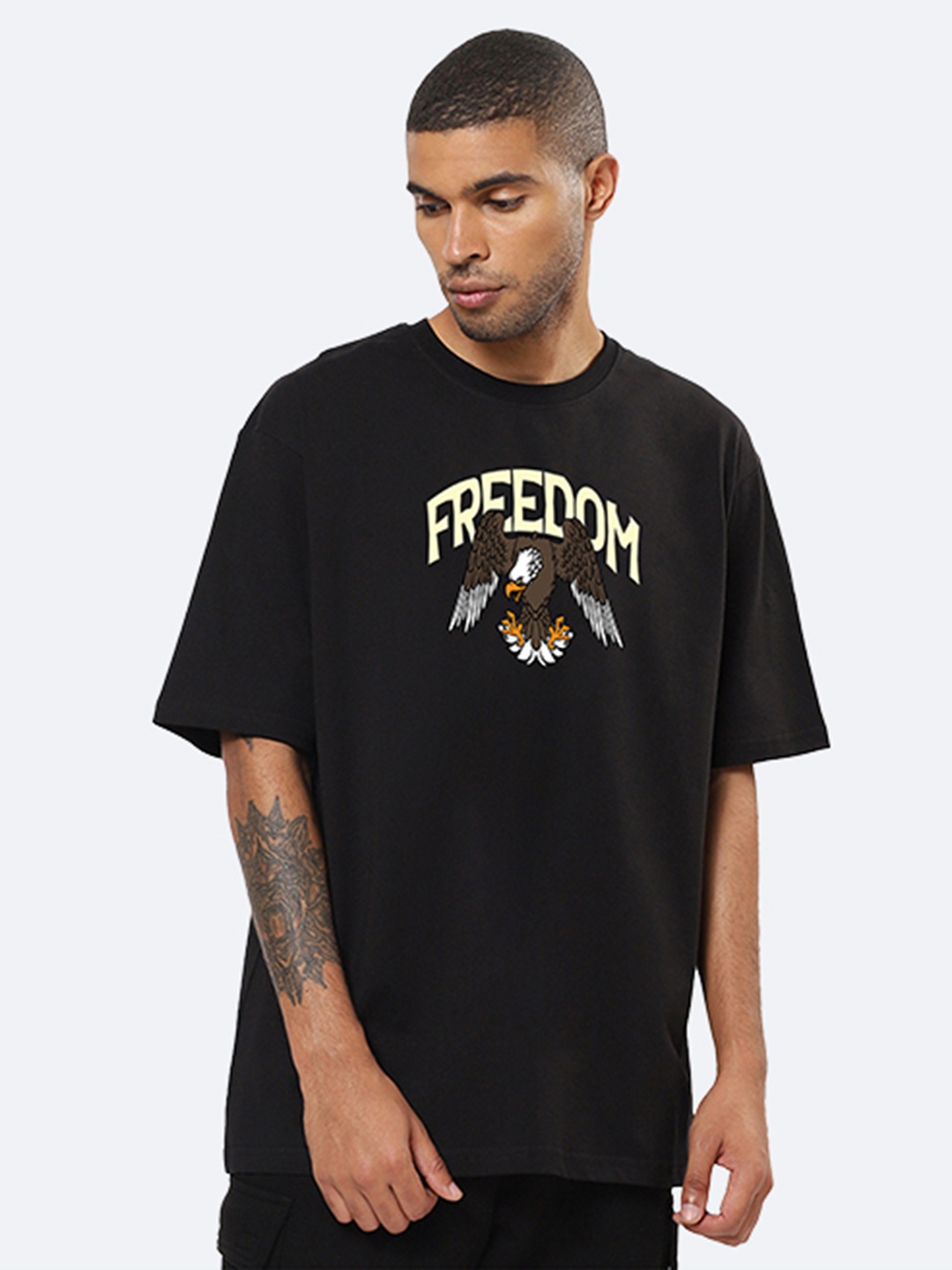 

Mad Over Print Typography Printed Oversized Cotton T-shirt, Black