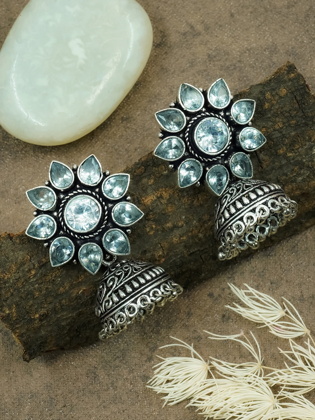 

GRIIHAM Silver-Plated Contemporary Oxidised Jhumkas