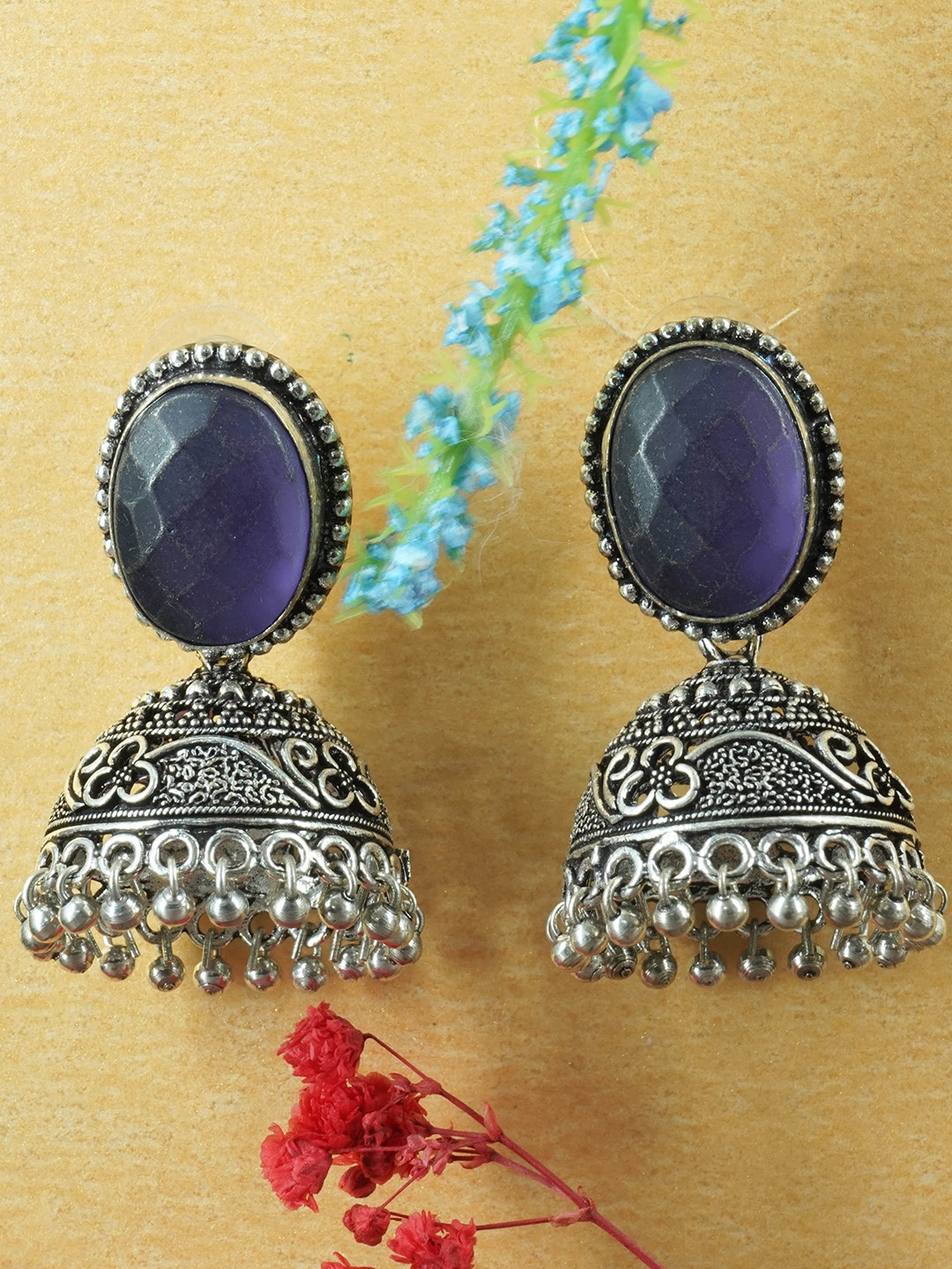 

GRIIHAM Silver-Plated Dome Shaped Jhumkas