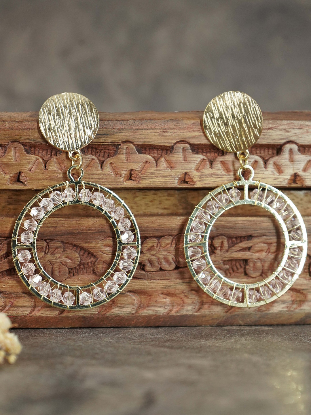 

GRIIHAM Gold Plated Circular Stone Studded Drop Earrings