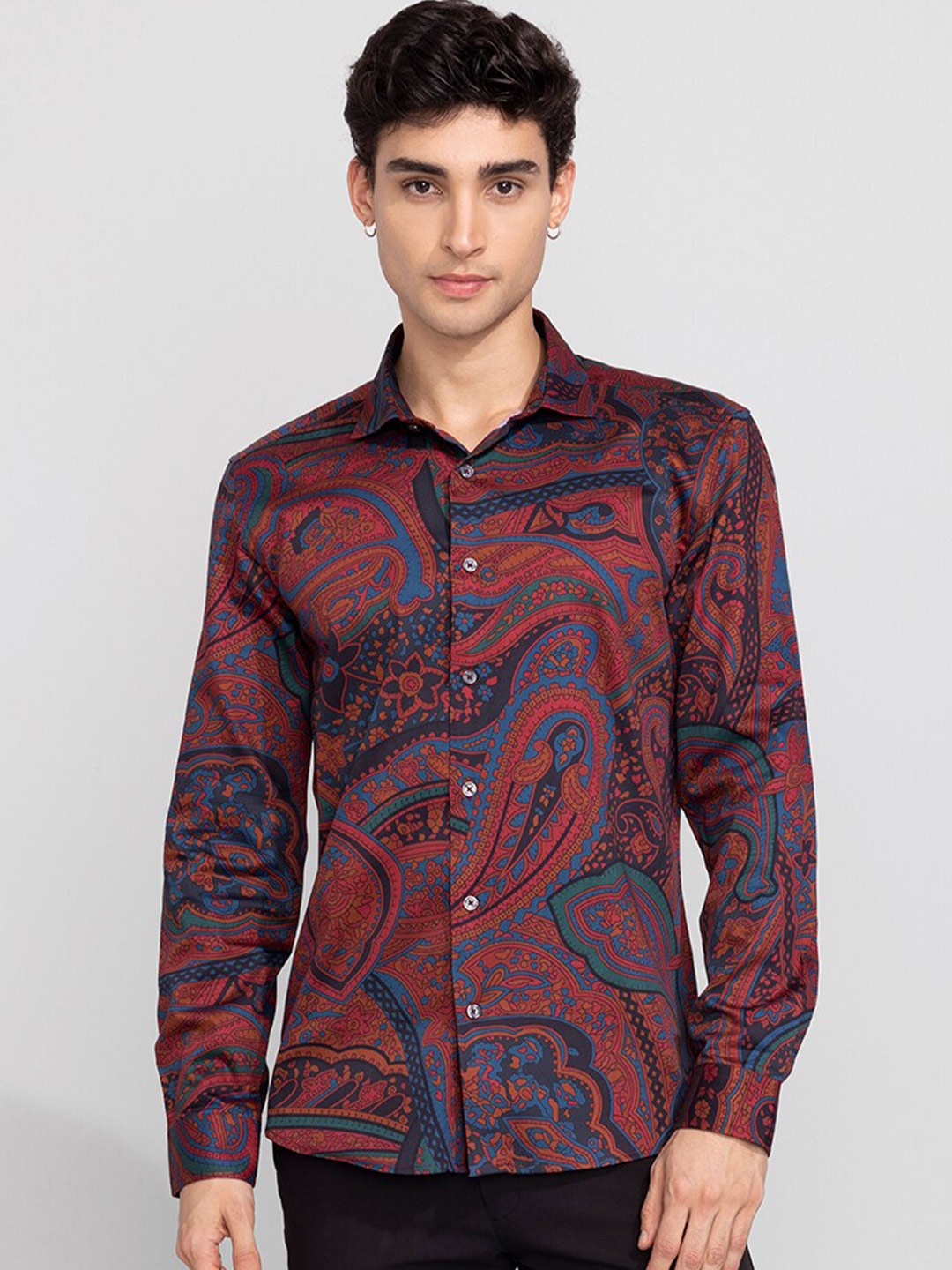 

Snitch Maroon Classic Slim Fit Ethnic Printed Casual Shirt