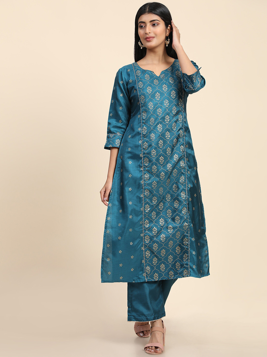 

AVANSHEE Ethnic Motifs Printed Kurta With Trousers, Teal