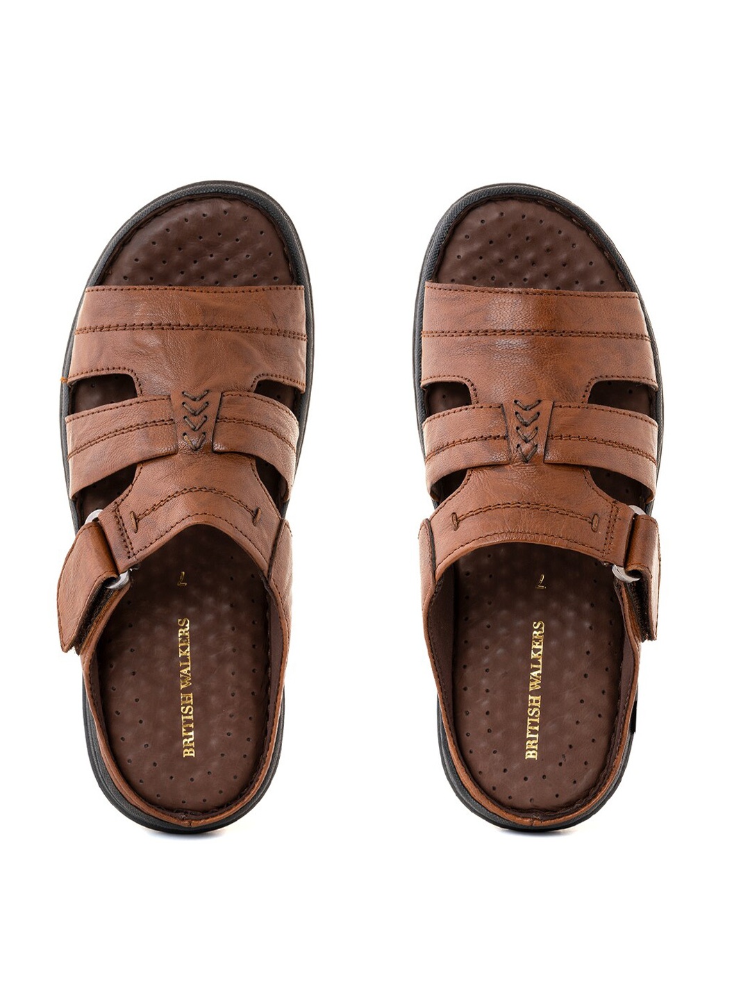 

Khadims Men Textured Leather Comfort Sandals, Brown