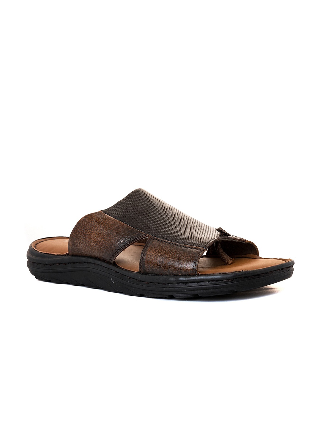 

Khadims Men Textured Leather Comfort Sandals, Brown