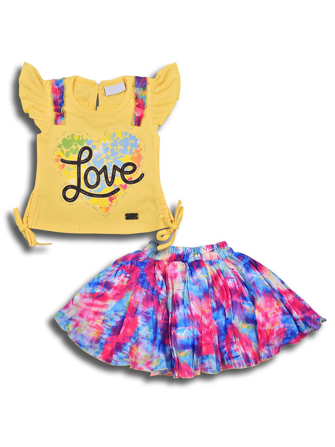 

Wish Karo Girls Printed Cotton Top with Skirt, Yellow