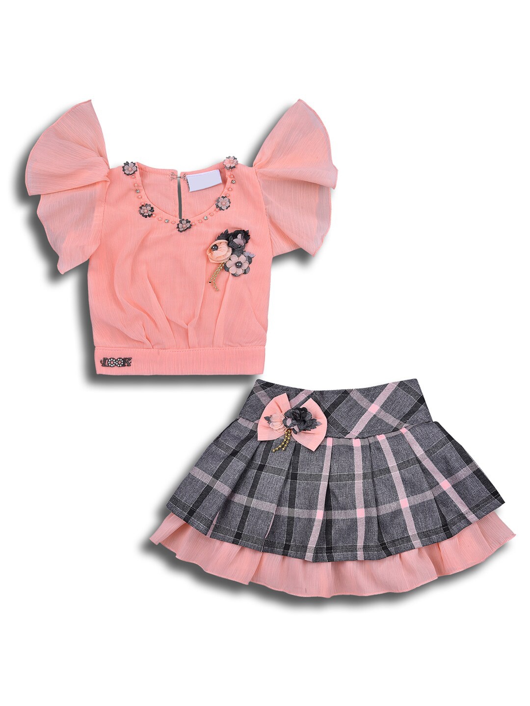 

Wish Karo Girls Embellished Top with Skirt, Peach