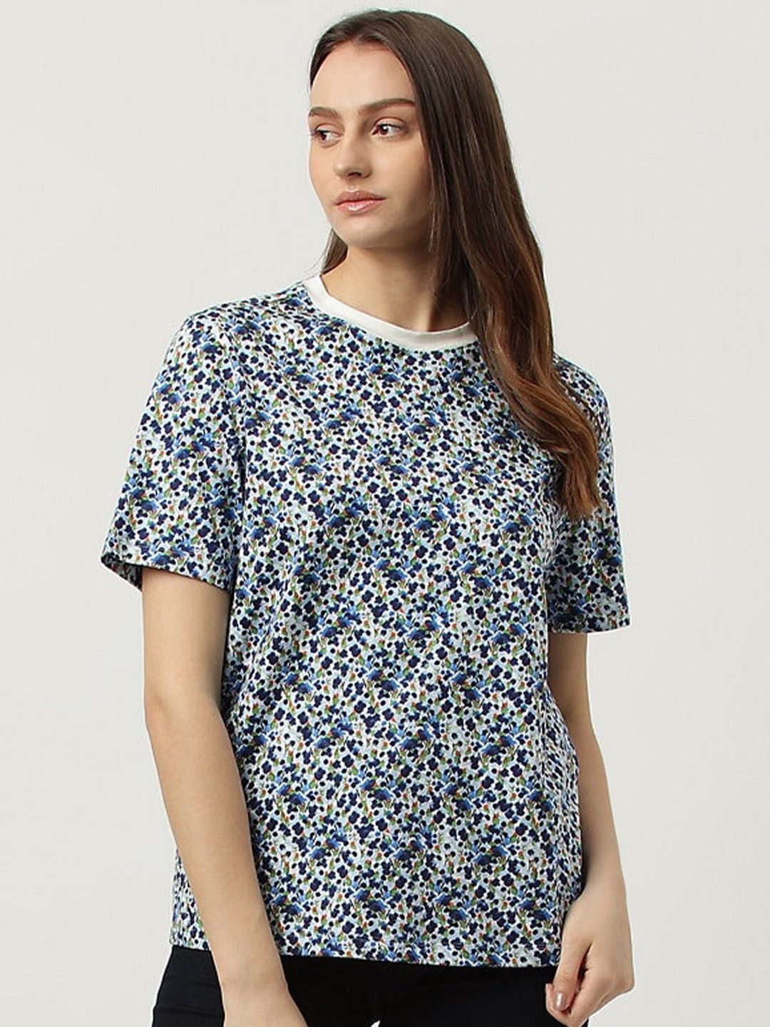 

Marks & Spencer Floral Printed Pure Cotton T-Shirt, Navy blue