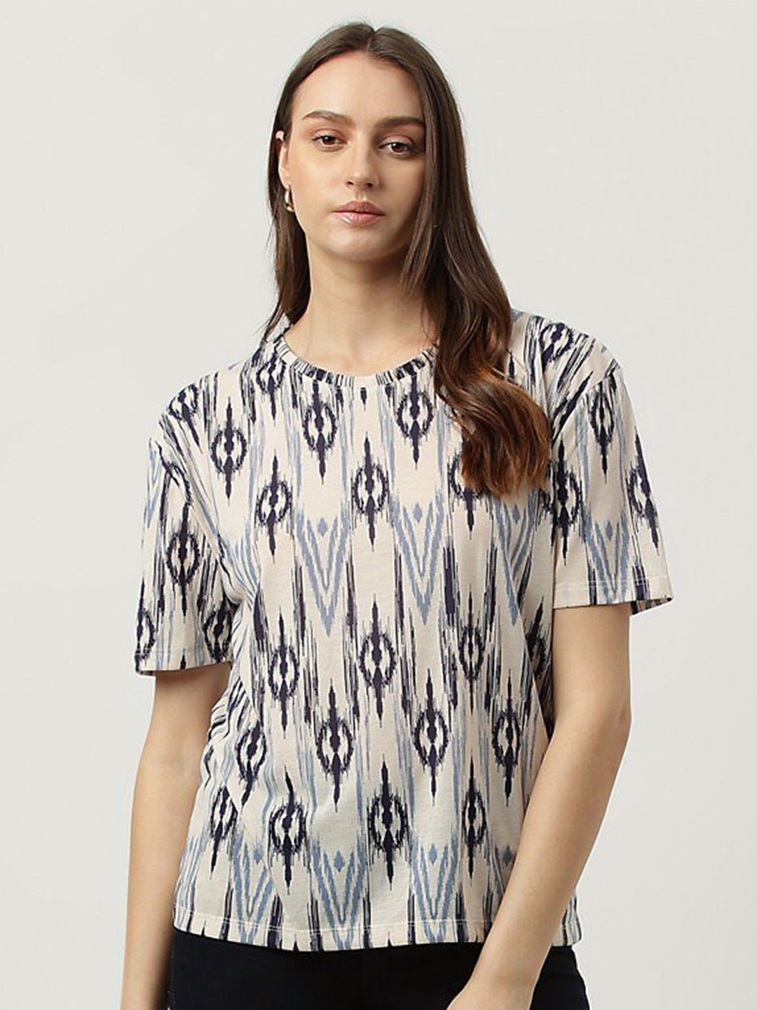 

Marks & Spencer Geometric Printed Round Neck T-Shirt, Cream
