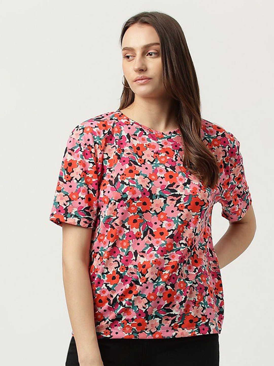 

Marks & Spencer Floral Printed Round Neck T-Shirt, Pink