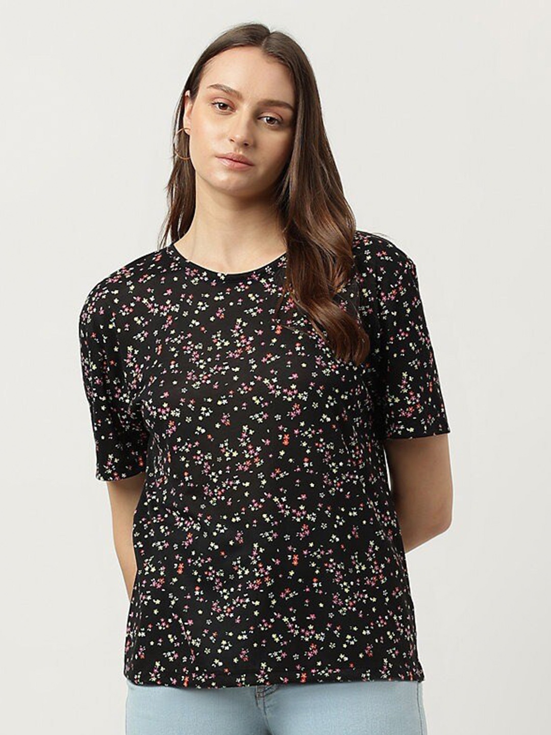 

Marks & Spencer Floral Printed Round Neck T-Shirt, Black