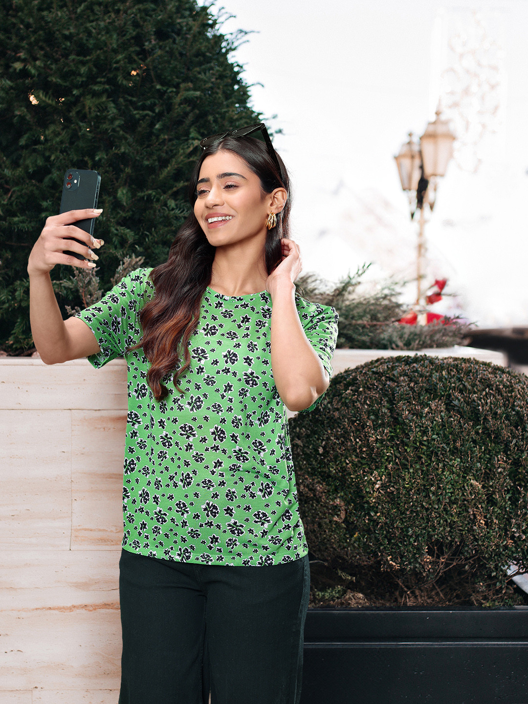 

Marks & Spencer Floral Printed Round Neck T-Shirt, Green
