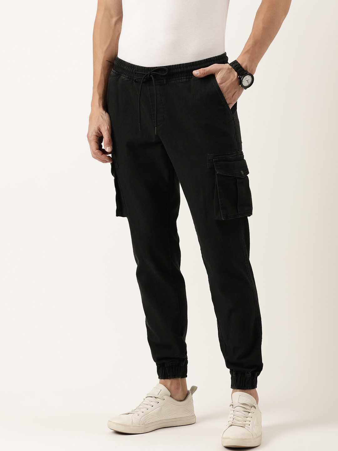 

IVOC Men Solid Regular Fit Stretchable Cargo Jogger Jeans, Black