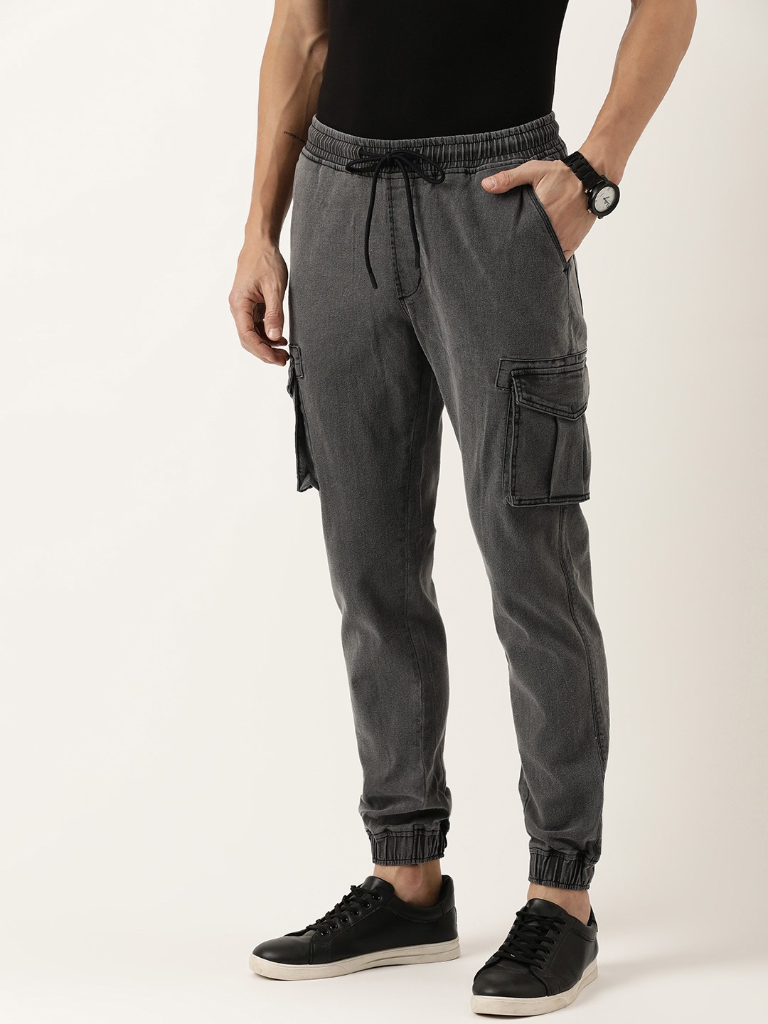 

IVOC Men Stretchable Mid-Rise Regular Fit Cargo Jogger Jeans, Grey