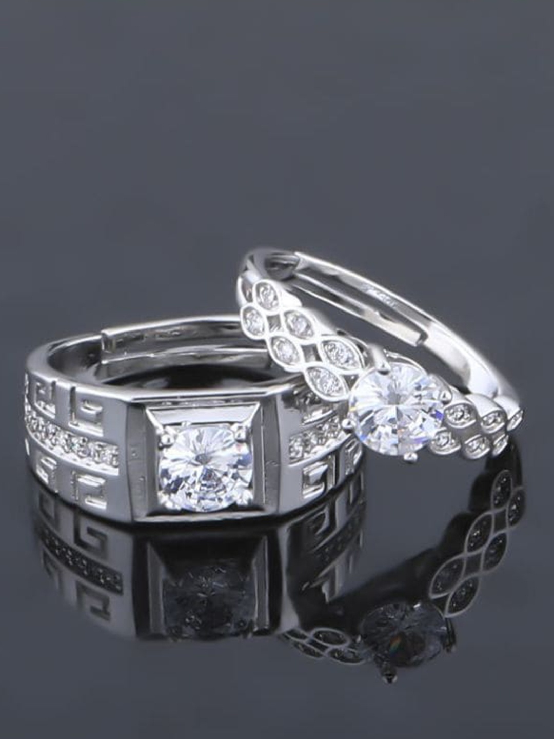 

KARISHMA KREATIONS Set Of 2 Silver-Plated AD-Studded Adjustable Finger Rings