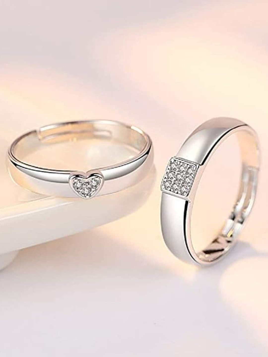 

KARISHMA KREATIONS Set Of 2 Silver-Plated AD-Studded Adjustable Finger Rings