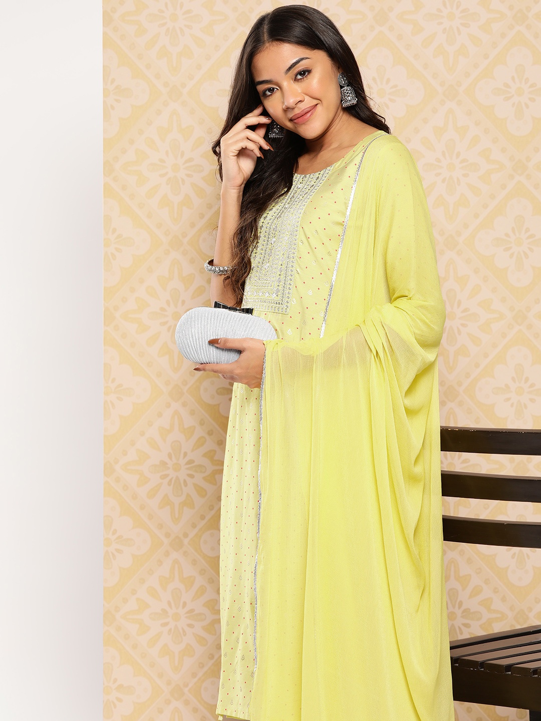 

Libas Ethnic Motifs Yoke Design Regular Kurta With Trousers & Dupatta, Yellow