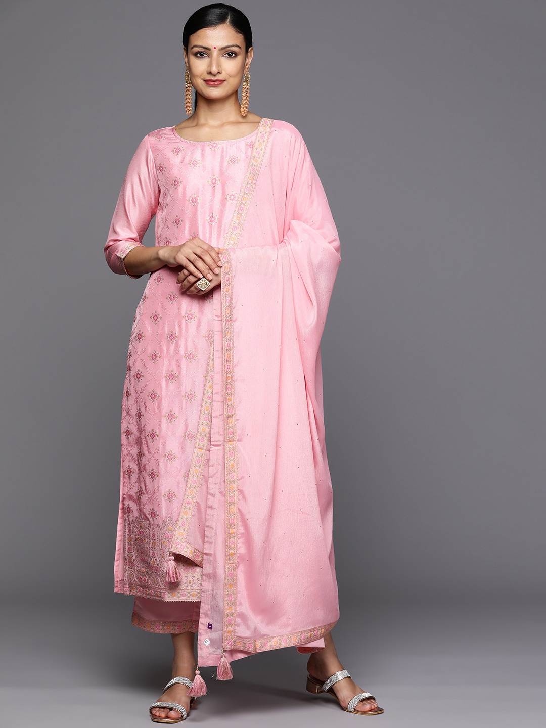 

Libas Floral Kurta With Trousers & Dupatta, Pink